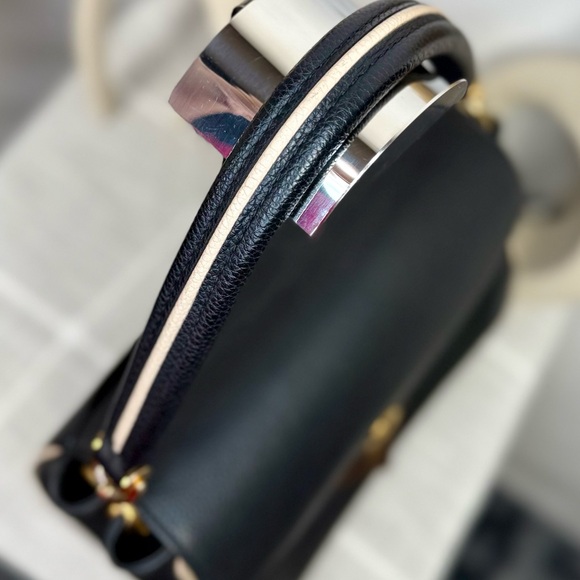 SOLD Louis Vuitton Black Calfskin & Brown Monogram Coated Canvas Double V Bag - Picture 12 of 17